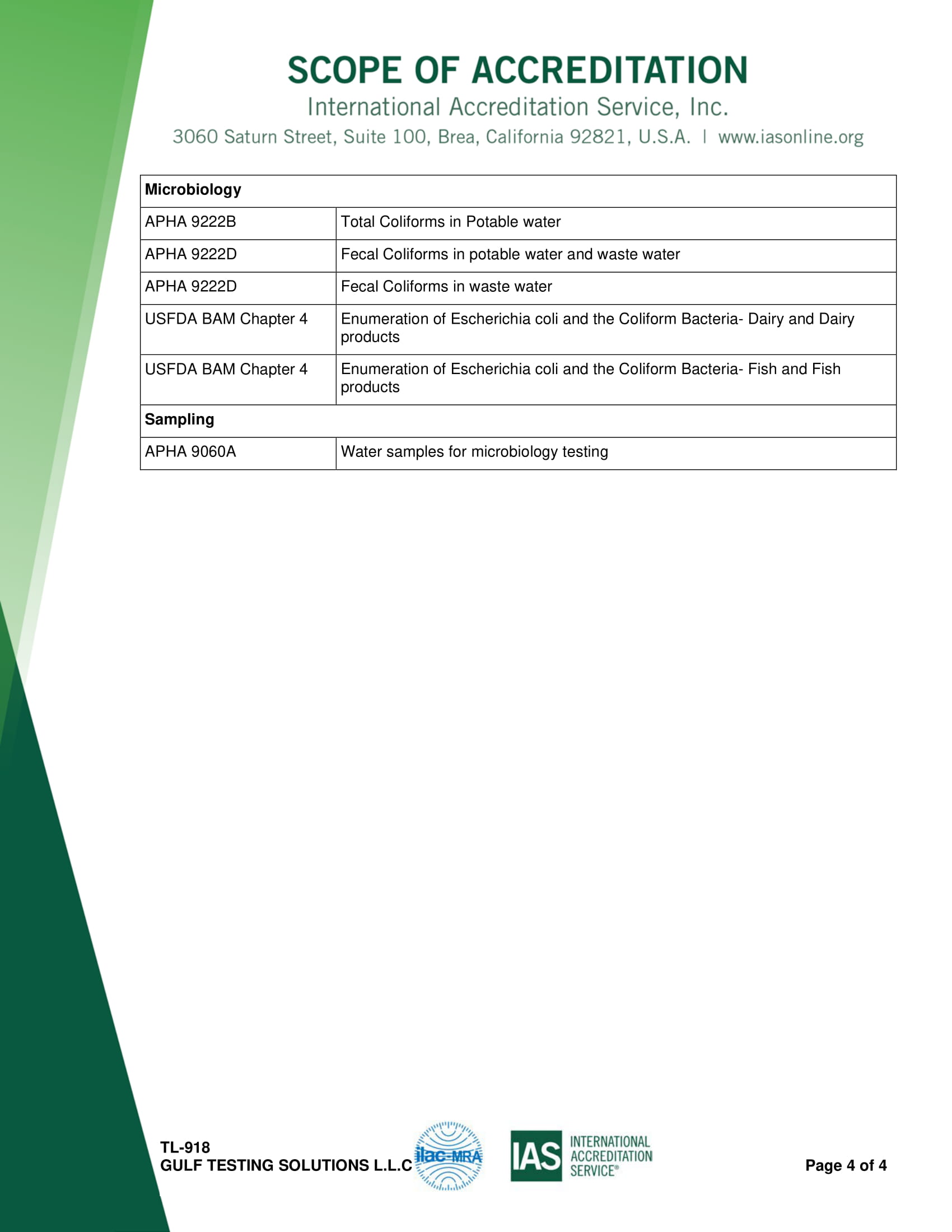 IAS Accreditation Certificate -TL-918